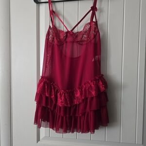 SHEIN Red Lace Ruffle Chemise